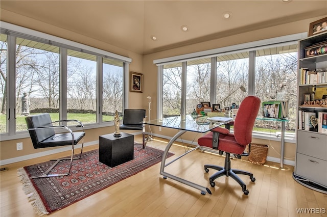 home office with light wood-type flooring