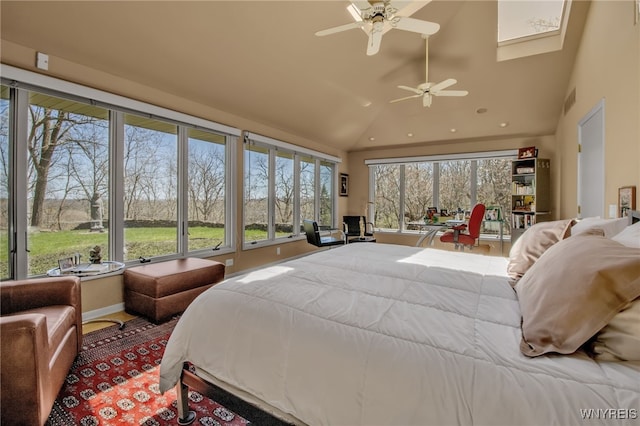 bedroom featuring lofted ceiling