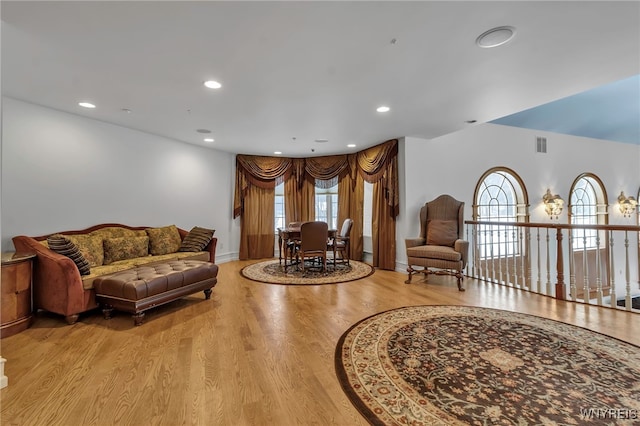 living room with light hardwood / wood-style floors