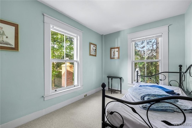 carpeted bedroom with multiple windows