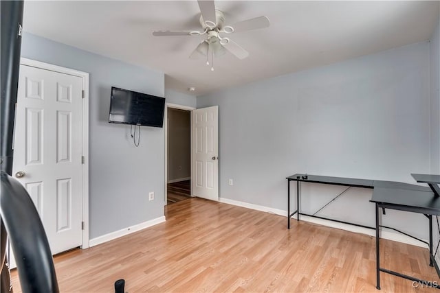 17200 Evans Rd, Hounsfield, NY 13634 - office with baseboards, light wood-style floors, and ceiling fan