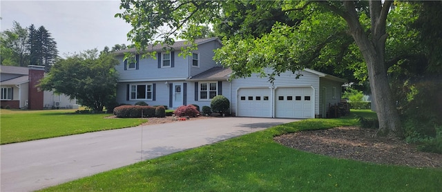 view of front of house with a garage and a front yard