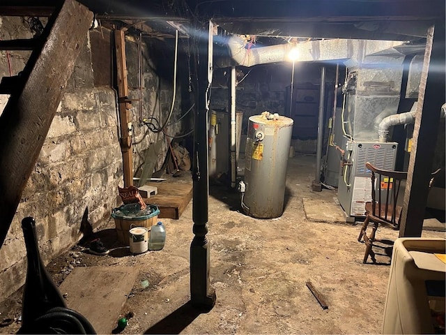 basement featuring water heater