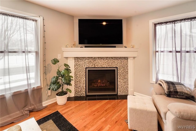 sitting room featuring hardwood / wood-style floors and plenty of natural light