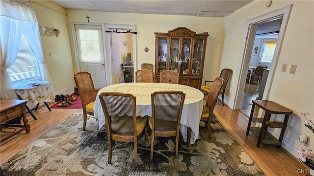 dining space with hardwood / wood-style flooring