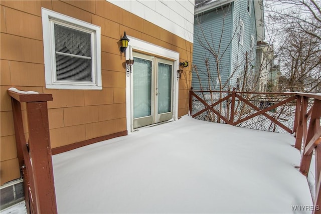 view of snow covered patio