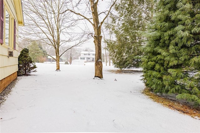 view of yard layered in snow