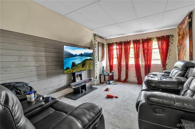 547 Potomac Ave, Buffalo, NY 14222 - living room featuring carpet and wood walls