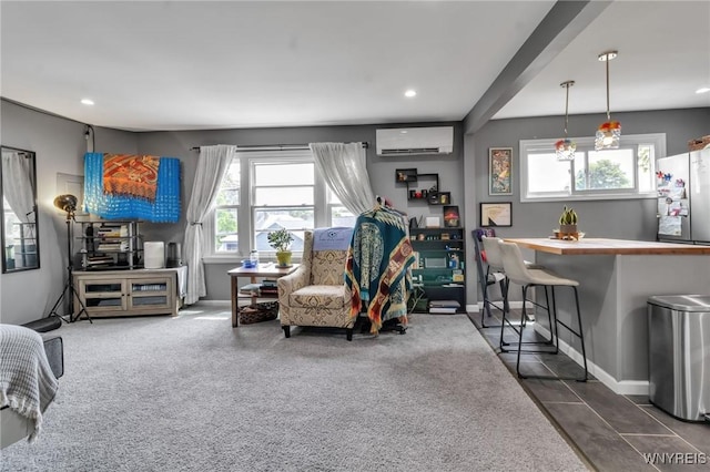 547 Potomac Ave, Buffalo, NY 14222 - living room featuring a wall unit AC and dark colored carpet