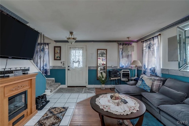 living room with light hardwood / wood-style flooring