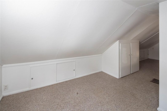 additional living space featuring vaulted ceiling and carpet