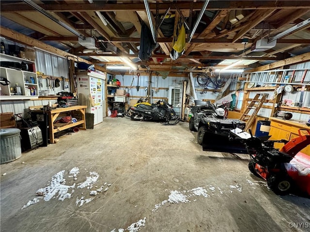 garage featuring a workshop area