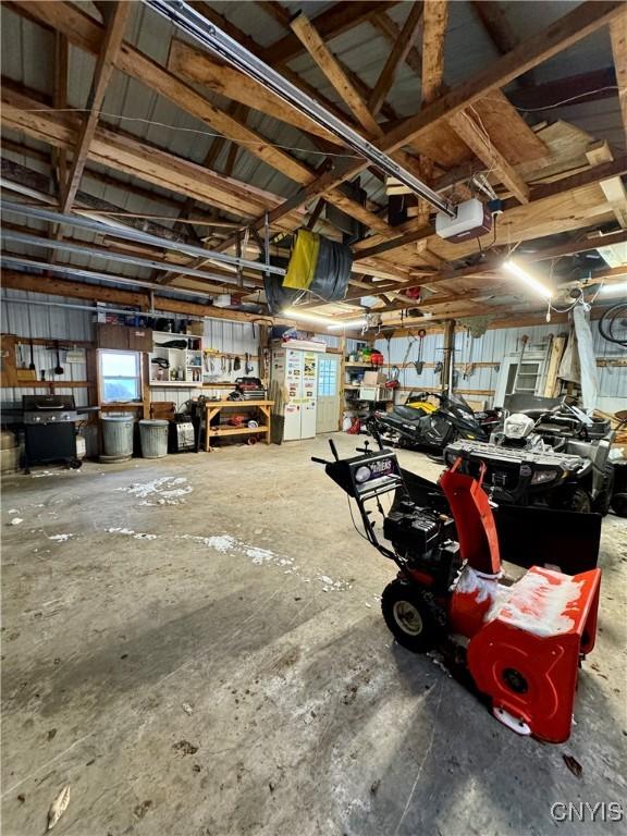 garage featuring a workshop area