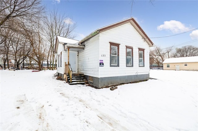 view of snow covered exterior