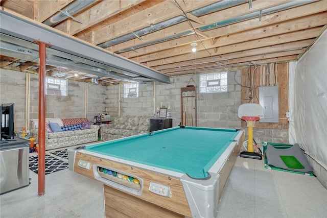 playroom with billiards and electric panel