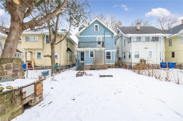 view of snow covered property