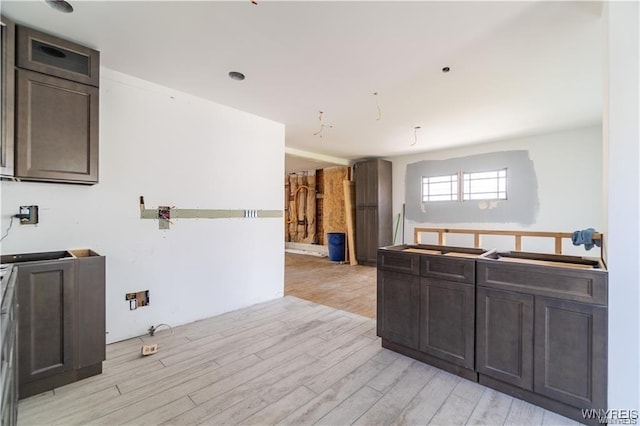 kitchen featuring dark brown cabinets and light hardwood / wood-style floors