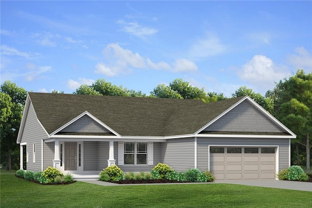 view of front of property featuring a garage and a front yard