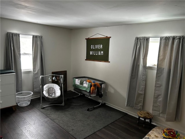 interior space with dark wood-type flooring