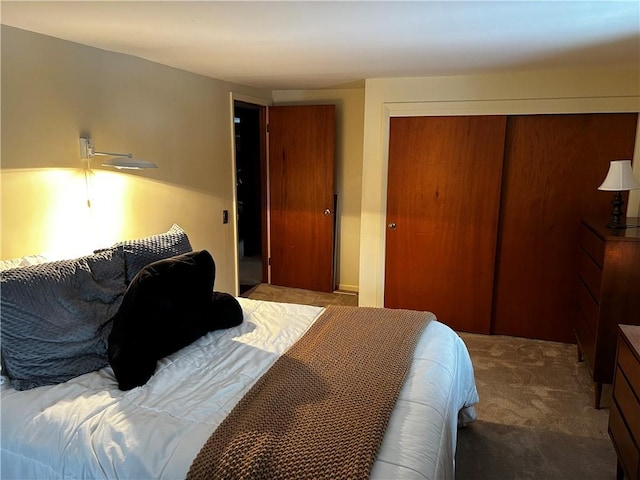 carpeted bedroom featuring a closet