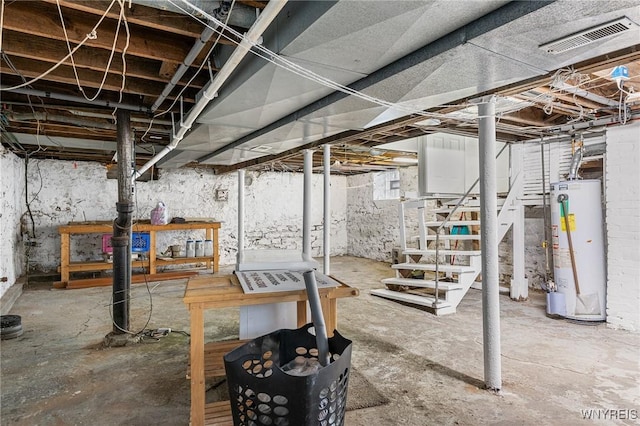 basement featuring water heater