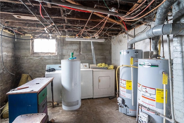 utilities with water heater and washing machine and dryer