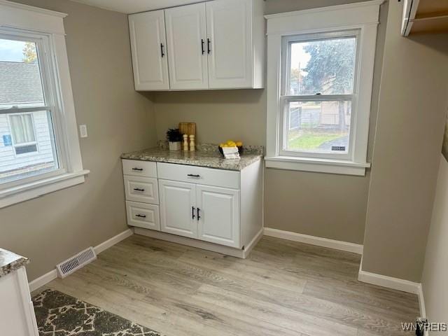 clothes washing area with a healthy amount of sunlight and light hardwood / wood-style flooring