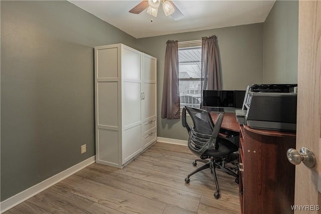 office featuring ceiling fan and light hardwood / wood-style floors