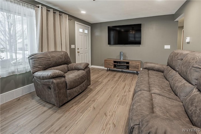 living room with light wood-type flooring