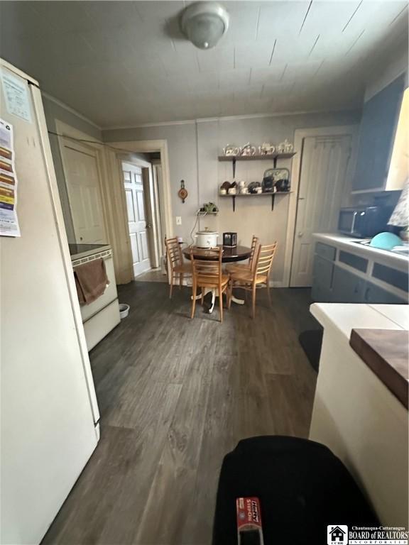 dining area with dark wood-type flooring