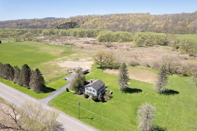 drone / aerial view with a view of trees and a rural view