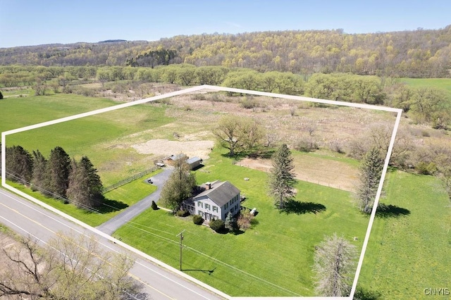 aerial view with a rural view and a forest view