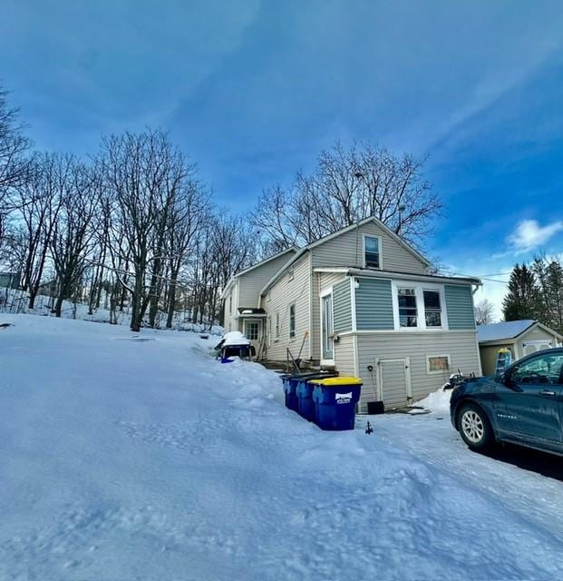 view of snow covered property