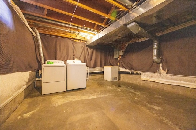 basement with independent washer and dryer