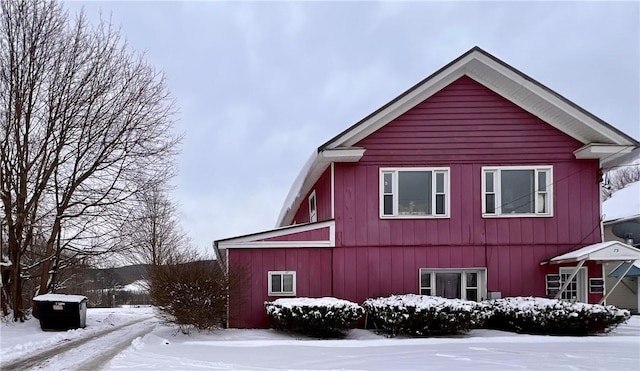 view of snow covered exterior