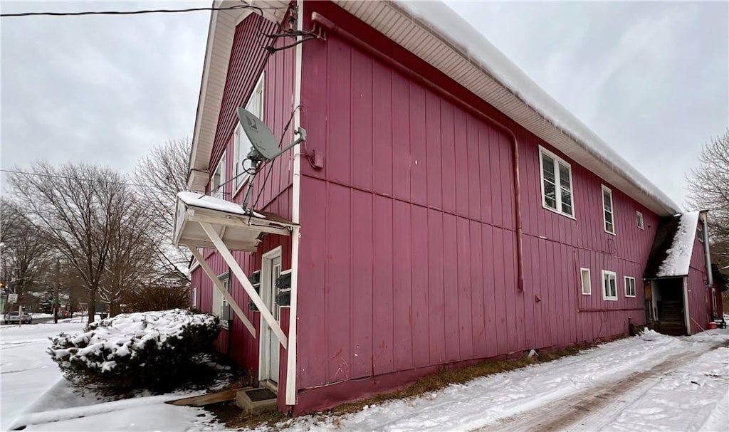 view of snow covered property