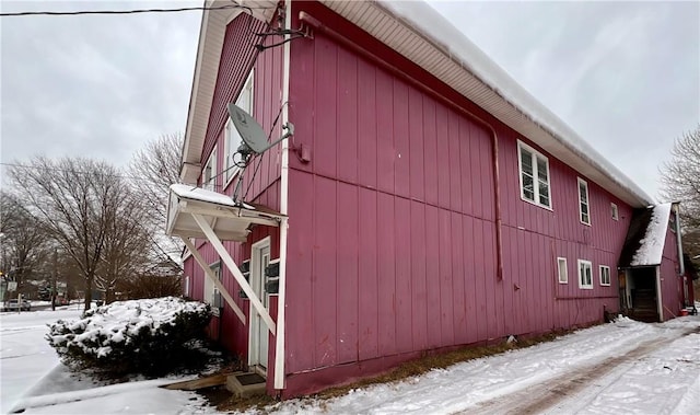 view of snow covered property