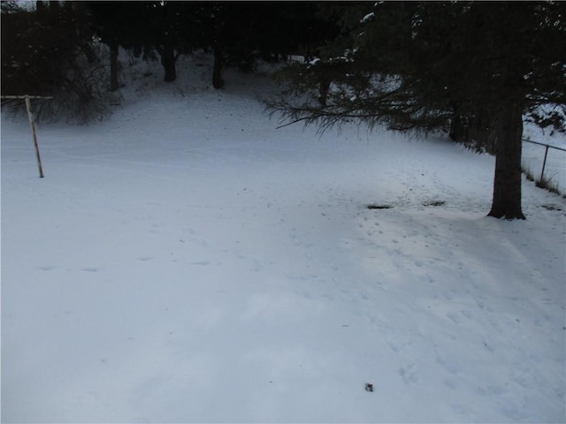 view of yard layered in snow