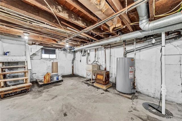 basement featuring gas water heater