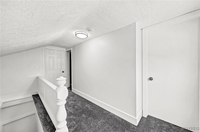 bathroom with vaulted ceiling and a textured ceiling