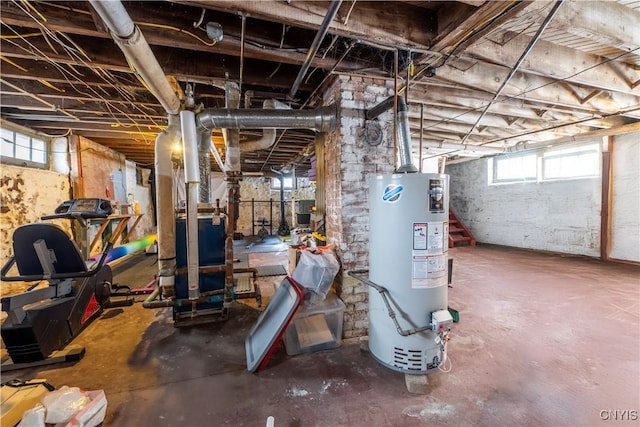 basement featuring gas water heater