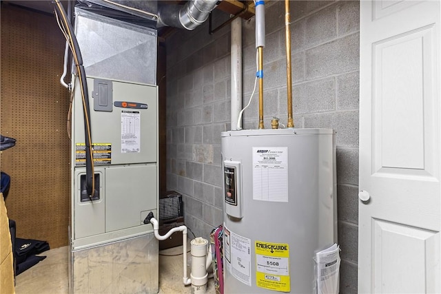 utility room with water heater