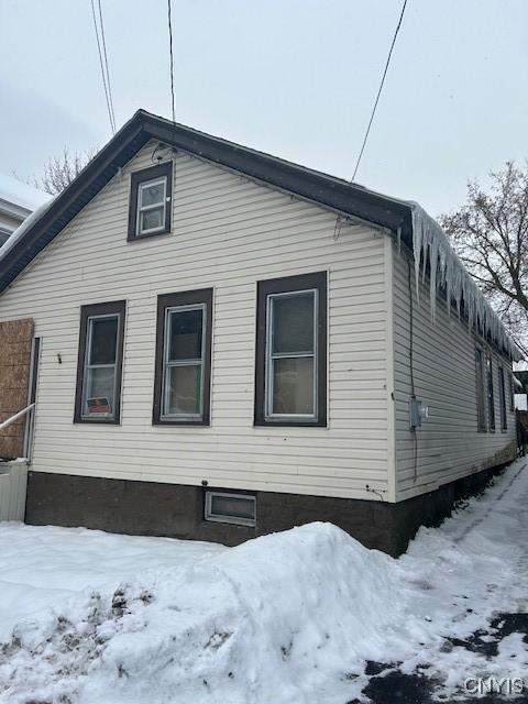 view of snow covered exterior