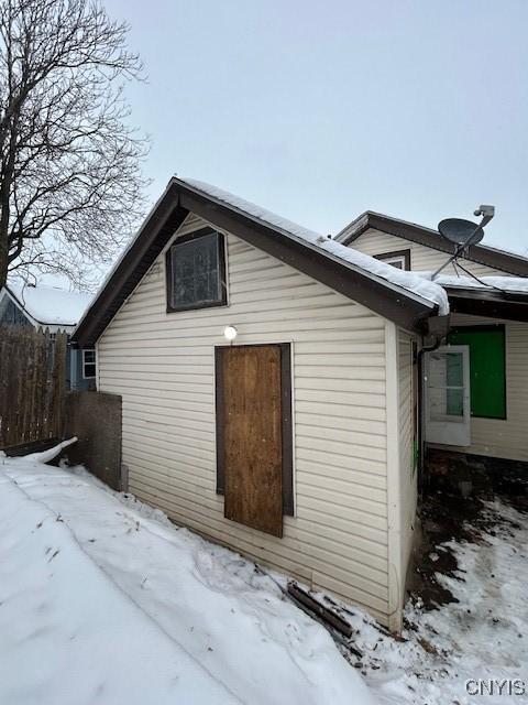 view of snow covered property