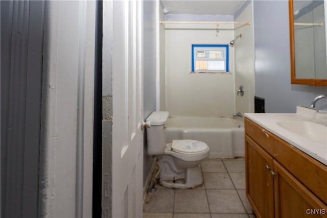 full bathroom with tile patterned flooring, vanity, bathing tub / shower combination, and toilet