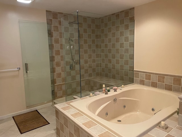 bathroom featuring tile patterned floors and plus walk in shower