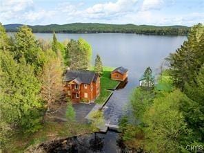 aerial view featuring a water view