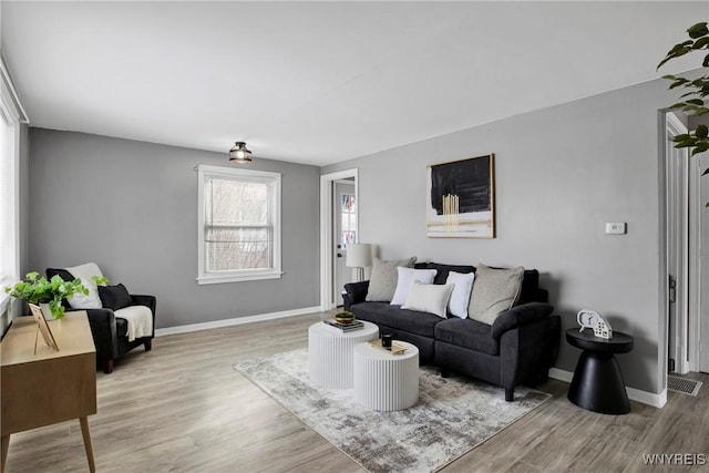 living room with hardwood / wood-style flooring