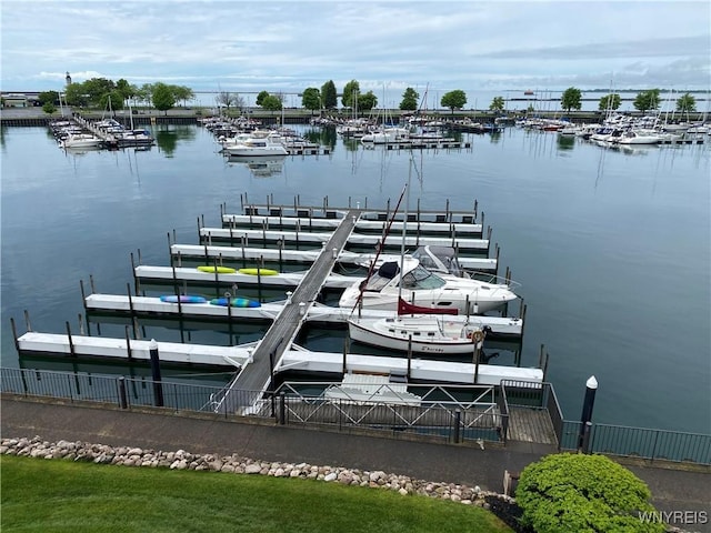 dock area featuring a water view