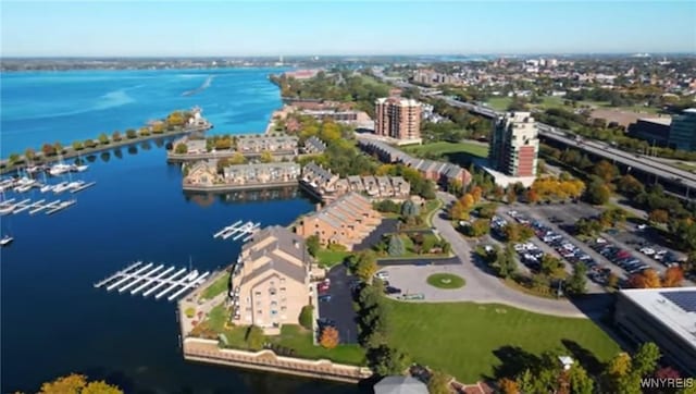 bird's eye view featuring a water view